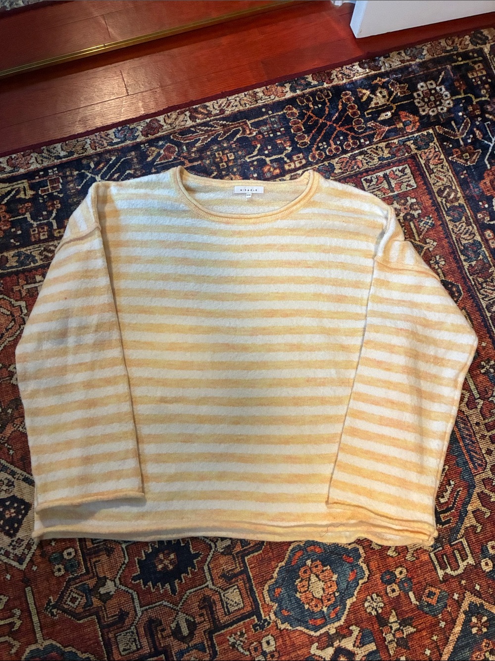 Miracle Off-the-Shoulder Striped Sweater in Light Yellow and Cream